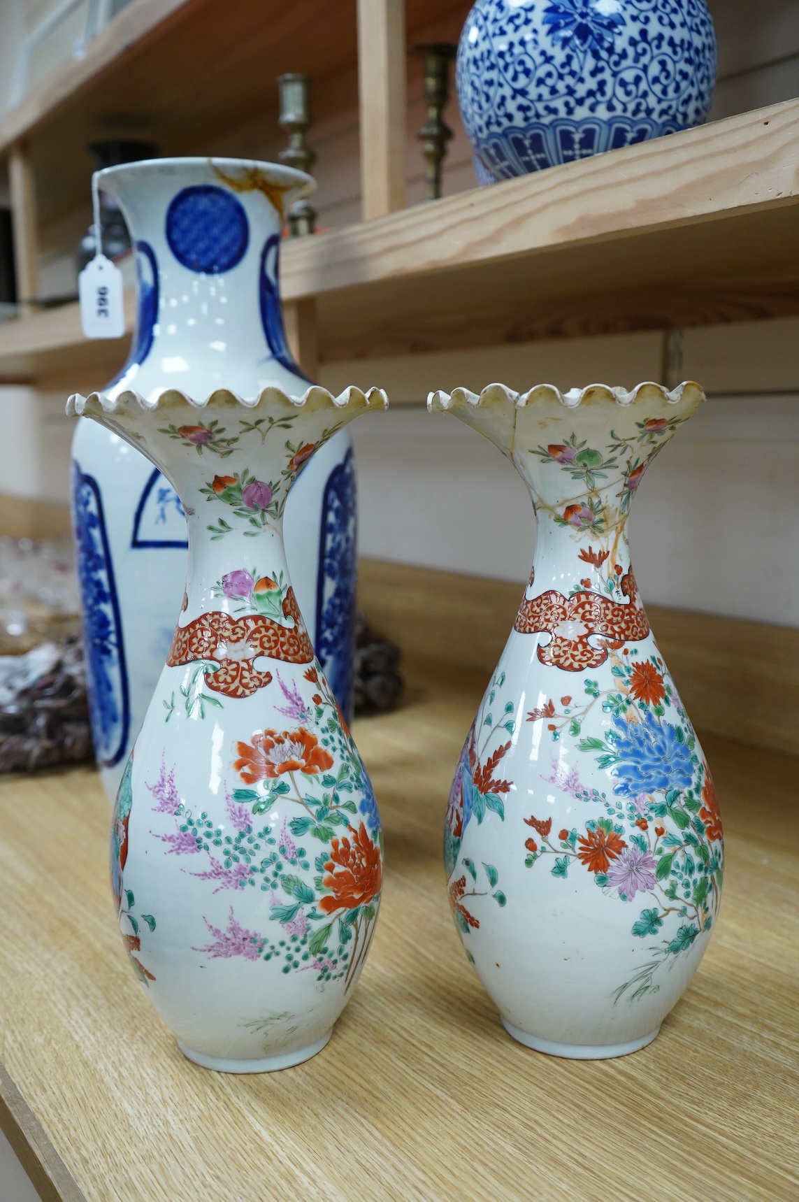 A pair of Japanese porcelain vases, Meiji period, 33cm high